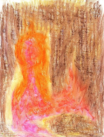 Pastel drawing of a burning man by Christopher Stanton