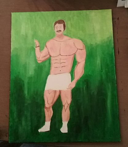 Acrylic painting of bodybuilder Mike Mentzer in progress