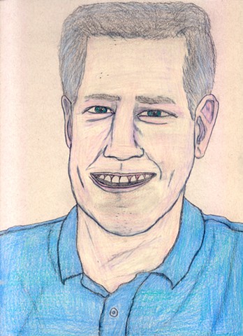 Drawing of the late TV personality Huell Howser by Christopher Stanton