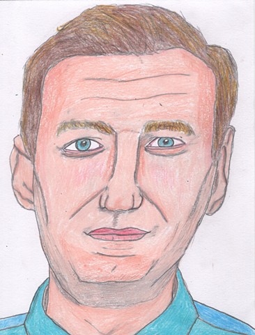 Colored pencil portrait drawing of Alexei Navalny by Christopher Stanton