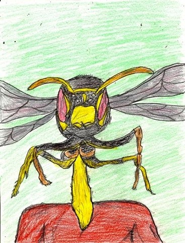 Illustration drawing of a waspman by Christopher Stanton