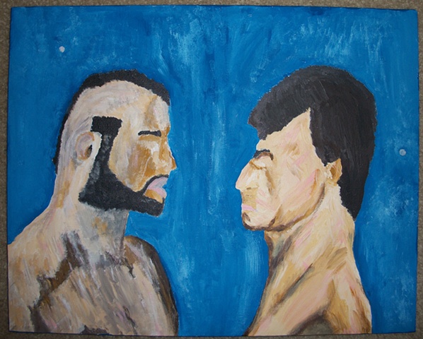 Acrylic painting of the faceoff between Rocky Balboa (Sylvester Stallone) and Clubber Lang (Mr. T) from the film Rocky III by Christopher Stanton