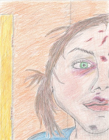 Colored pencil portrait drawing of a bruised young woman by Christopher Stanton