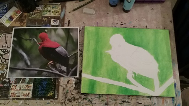 Acrylic painting of a bird in progress by Christopher Stanton