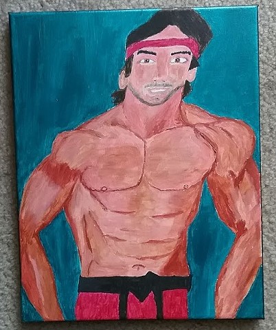 Acrylic painting of wrestler Ricky The Dragon Steamboat by Christopher Stanton