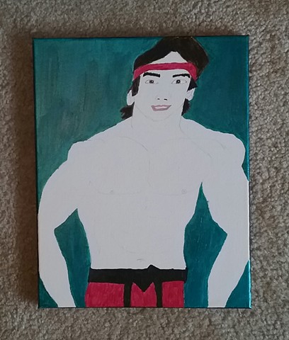 Acrylic painting of Ricky Steamboat in progress by Christopher Stanton