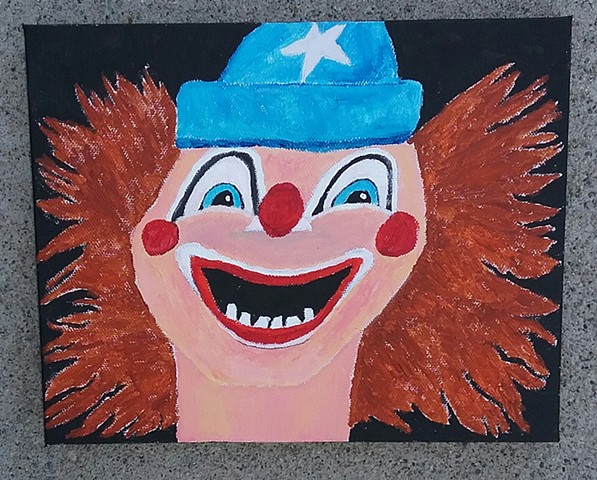 Acrylic painting of the clown from Poltergeist by Christopher Stanton