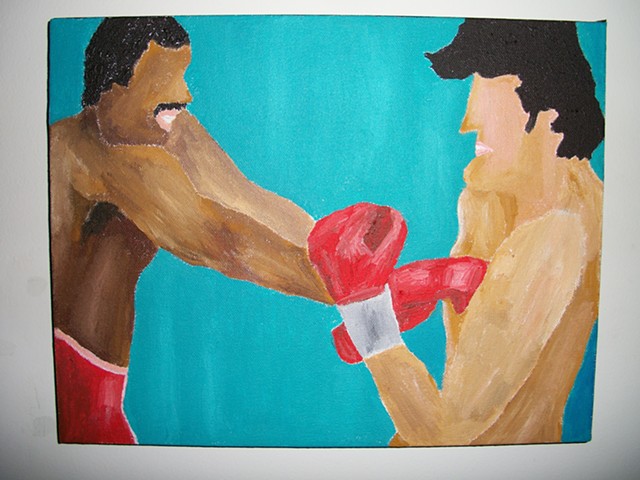 Painting of Rocky Balboa fighting Apollo Creed from the film Rocky II by Christopher Stanton