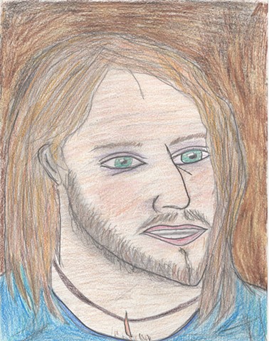 Colored pencil drawing of a bearded young man by Christopher Stanton