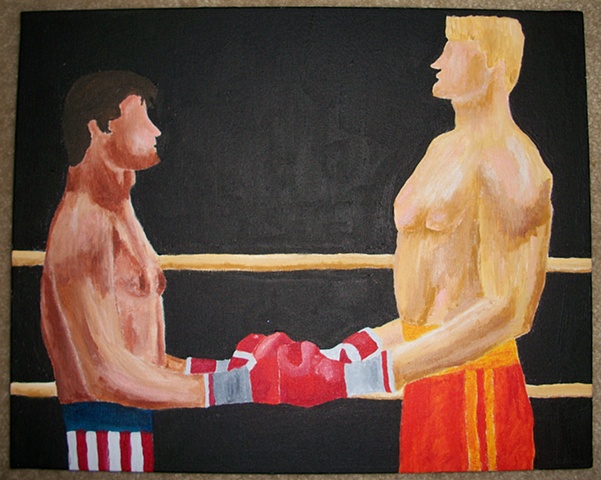 Acrylic painting of the fight between Rocky Balboa (Sylvester Stallone) and Ivan Drago (Dolph Lundgren) from the film Rocky IV by Christopher Stanton