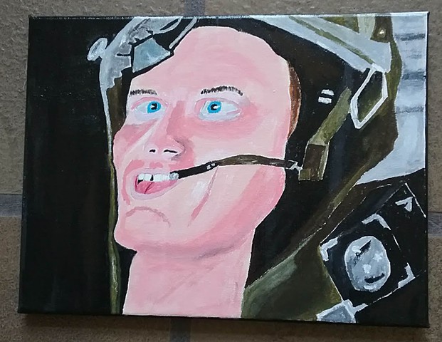 Acrylic portrait painting of Hudson from Aliens played by Bill Paxton by Christopher Stanton 