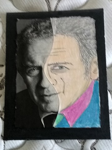 Mixed media portrait of Norman Mailer by Christopher Stanton