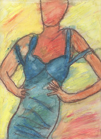 Drawing of a woman in a blue dress by Christopher Stanton