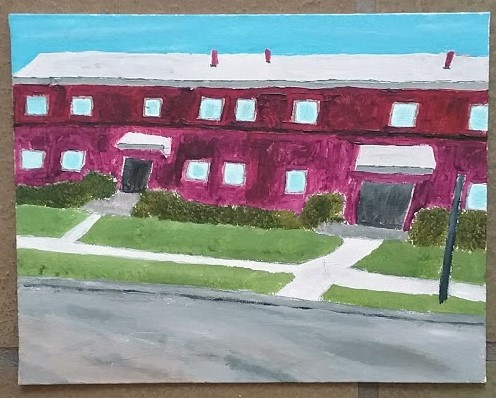 Acrylic painting of an apartment building in Northridge by Christopher Stanton