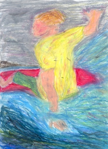Pastel drawing of a surfer by Christopher Stanton