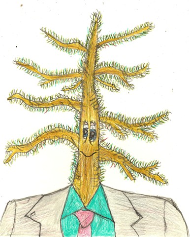 Drawing of a pinetree man by Christopher Stanton
