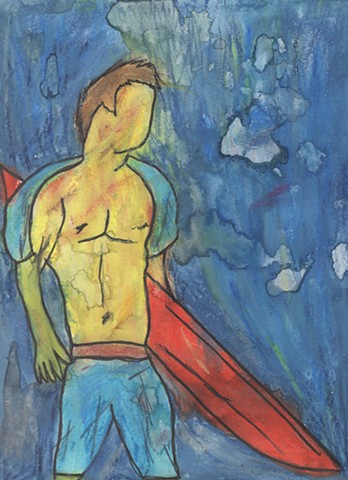 Oil pastel study of a surfer by Christopher Stanton