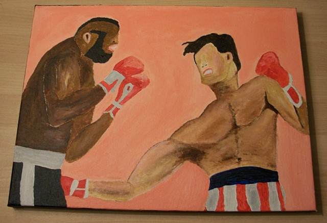 Acrylic painting of the match between Rocky Balboa (Sylvester Stallone) and Clubber Lang (Mr. T) from the film Rocky III by Christopher Stanton