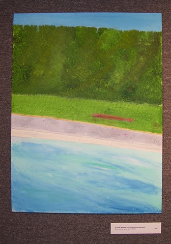 Acrylic painting of a backyard pool and hedge by Christopher Stanton