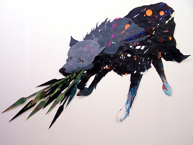Spear breathing wolf collage by artist Owen Rundquist