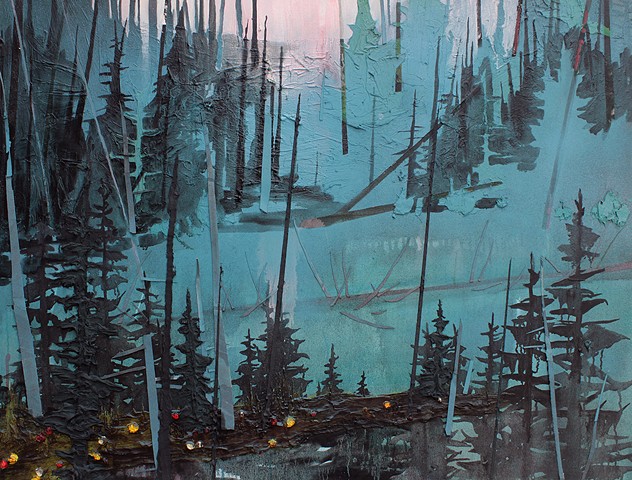 Forest lake painting by artist Owen Rundquist