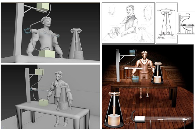 Nikola Tesla 3D Visualization Portrait and Coil Experiement
