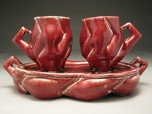 Red Mugs with Tray