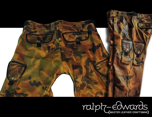 Custom camouflage leather cargo pants (Back & Side detail)