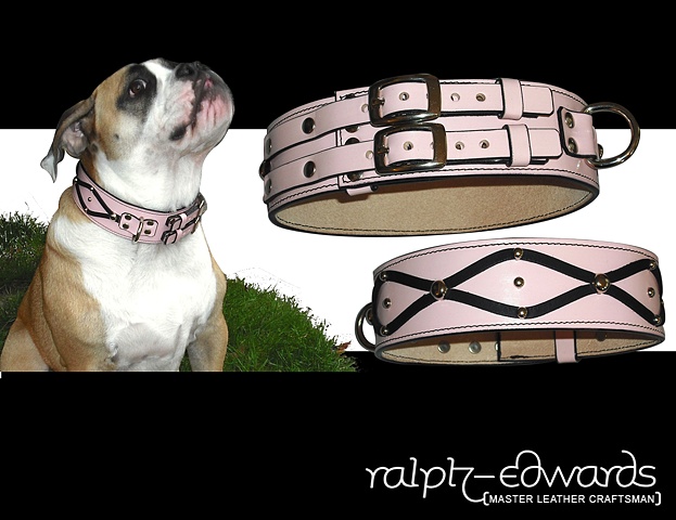 Pink Dog Collar - 8/9 oz. Cowhide Leather 2 inches wide with twin buckles