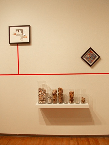 Bottlecap Economics with collages, installation view