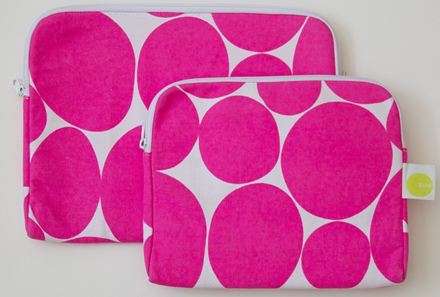 large soft dot neon pink laptop case and tablet cover