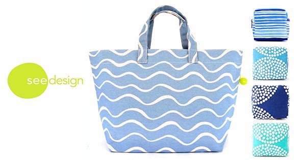 See Design Square Tote Wave Turquoise, Small Cosmetic Bags