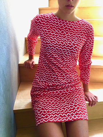 See Design Three Quarter Sleeve Cotton Knit Dress in Wiggle Red