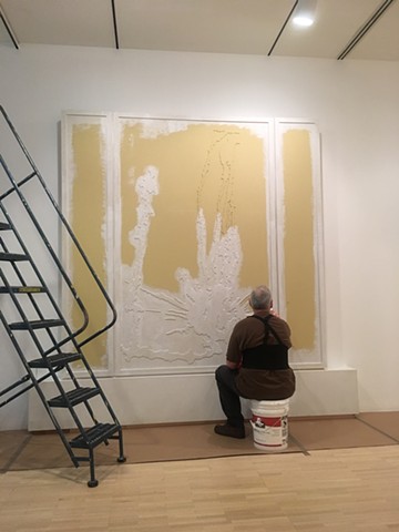 Roadstains #2: Multiple spill at Fulton and Peoria streets, Chicago, Fall 2005 / Installation process, view #2 - (artist priming the piece)