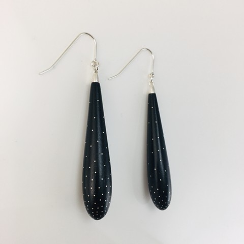 Hand made wood earrings with silver wire inlay