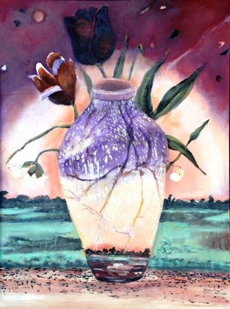 Oil painting flowers vase or urn   beauty