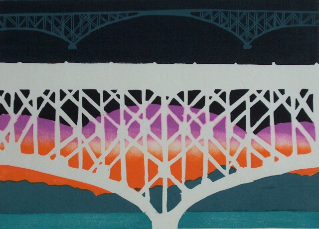 Woodblock Limited Prints Bridges Portland Oregon Willamette 