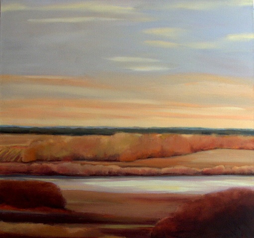 Landscape, river, oil on linen