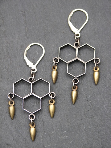 Sterling Honeycomb Spike Earrings