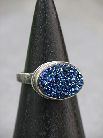 Sterling and Blue Druzy Ring
