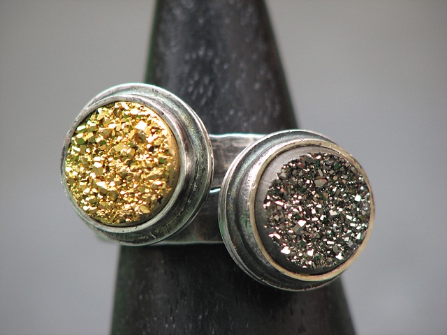 Set of Rings-Sterling and Gold and Silver Druzys