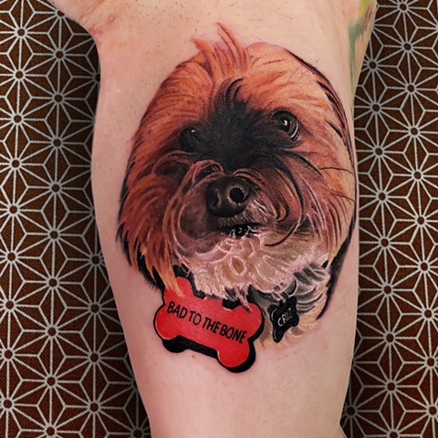 Dog portrait tattoo by Chris Lowe at naked art tattoos in Odenton Maryland 