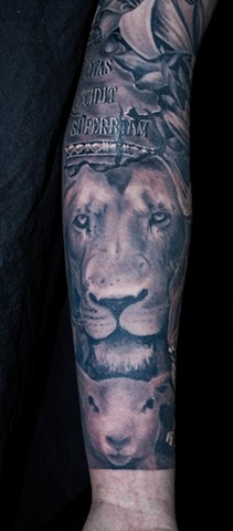 lion and lamb tattoo religious tattoo by chris lowe of naked art tattoos