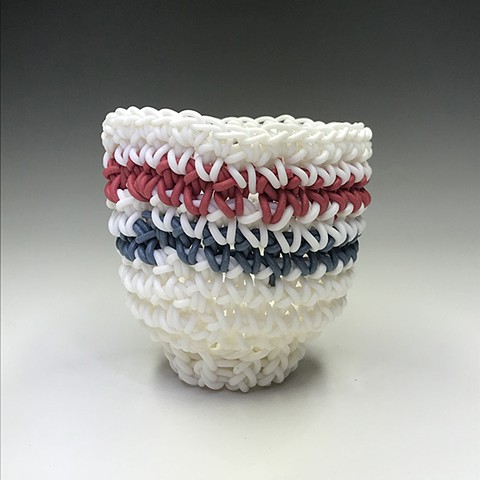 Knot Pot #26 (White, Red, & Blue Athletic Sock Stripes)