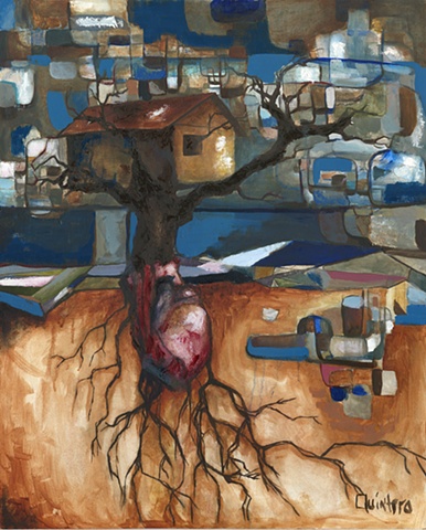 Jordan Quintero, Painting, Contemporary Art, Contemporary Figurative Painting, Mythological Art, Surrealist Art, Treehouse, Urban, Organic, Street Art, Trees, Transformation, Visonary Art