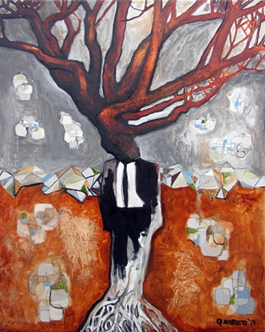 urban organic oil painting contemporary surreal humans turning into trees