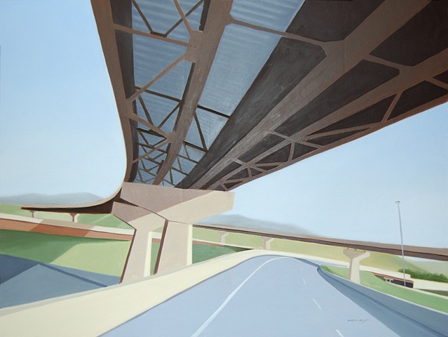 oil painting landscape with highway overpass/underpass near Corning, NY