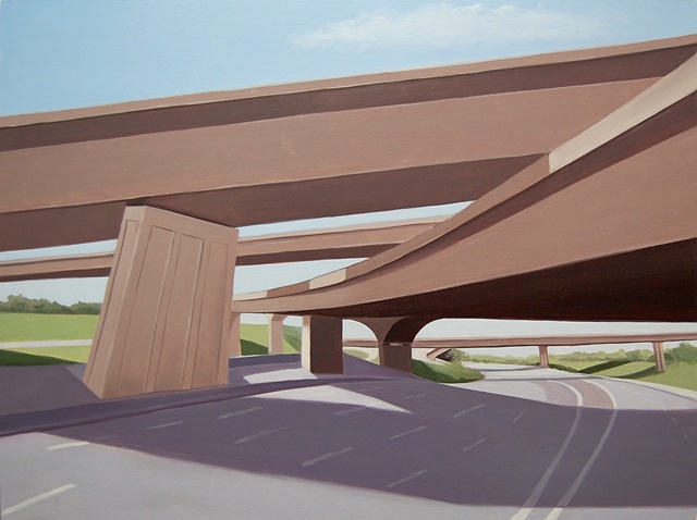 oil painting landscape with highway overpass/underpass