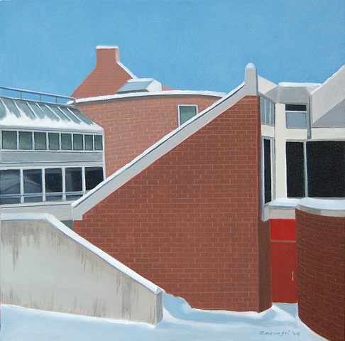 oil painting of roof NYSCC at Alfred University School of Art & Design building, Harder Hall