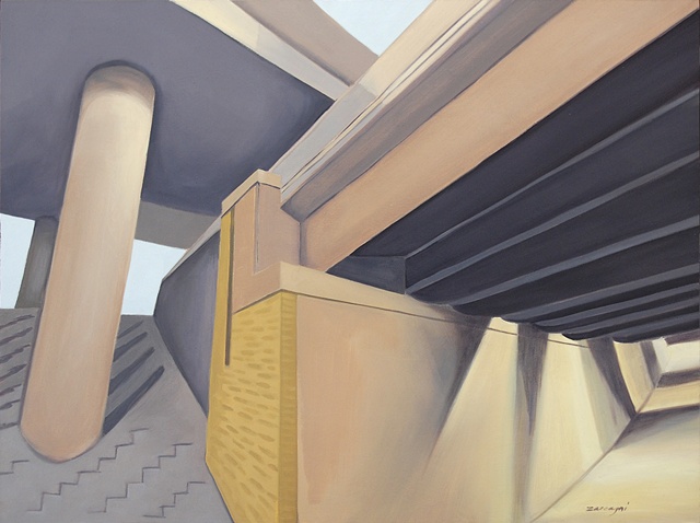 oil painting on panel of highway underpasses and overpasses near Rochester, NY